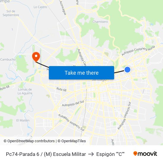 Pc74-Parada 6 / (M) Escuela Militar to Espigón ""C"" map
