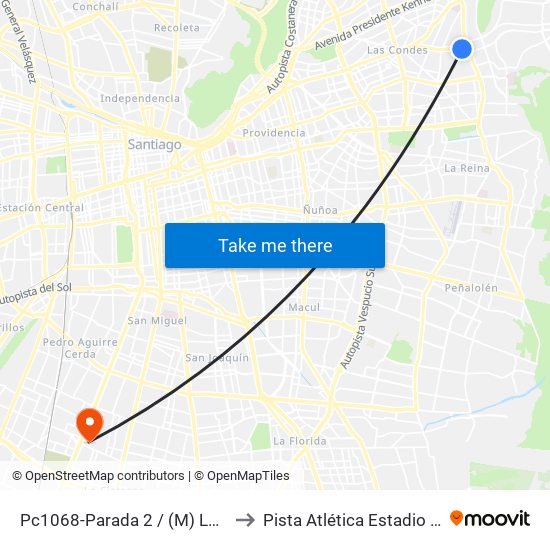 Pc1068-Parada 2 / (M) Los Dominicos to Pista Atlética Estadio La Cisterna map