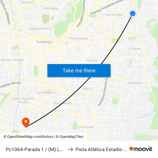 Pc1064-Parada 1 / (M) Los Dominicos to Pista Atlética Estadio La Cisterna map