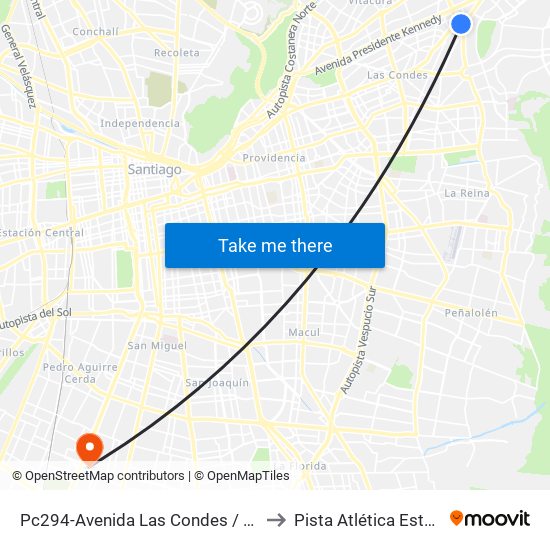 Pc294-Avenida Las Condes / Esq. Av. Padre H. Central to Pista Atlética Estadio La Cisterna map
