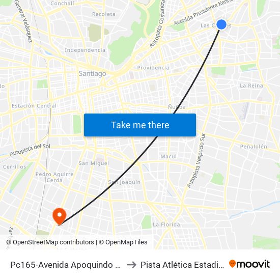 Pc165-Avenida Apoquindo / Esq. E. Dell'Orto to Pista Atlética Estadio La Cisterna map
