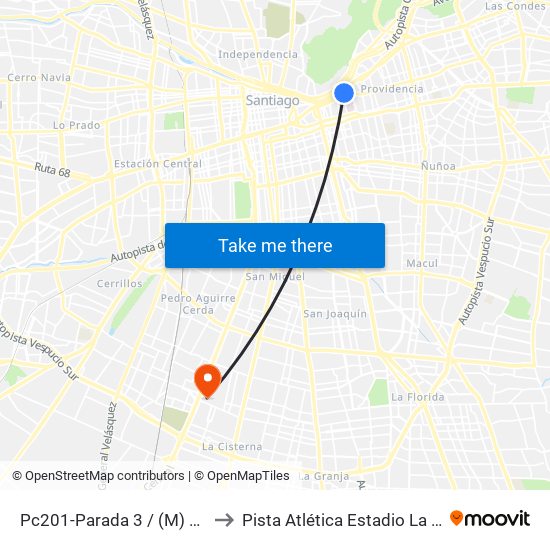 Pc201-Parada 3 / (M) Salvador to Pista Atlética Estadio La Cisterna map