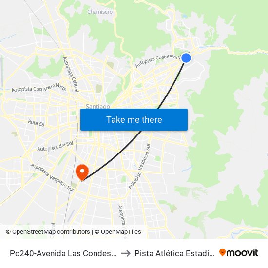 Pc240-Avenida Las Condes / Esq. Pamplona to Pista Atlética Estadio La Cisterna map