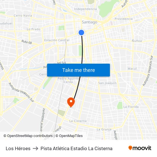 Los Héroes to Pista Atlética Estadio La Cisterna map