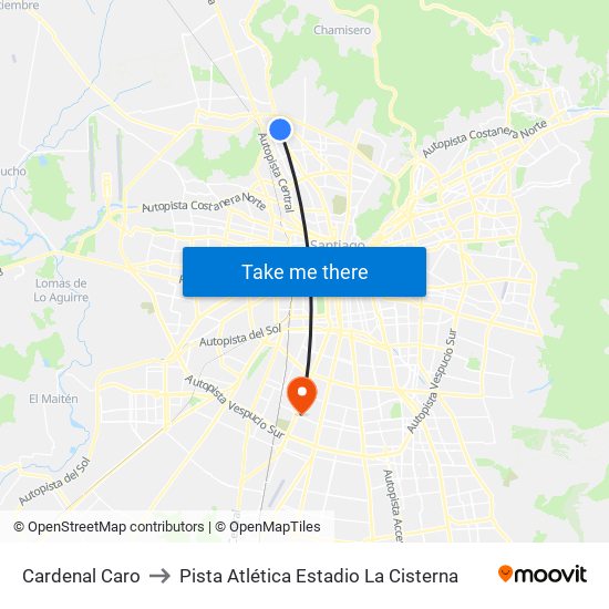 Cardenal Caro to Pista Atlética Estadio La Cisterna map
