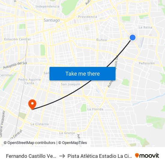Fernando Castillo Velasco to Pista Atlética Estadio La Cisterna map