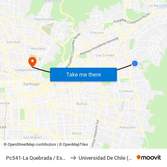 Pc541-La Quebrada / Esq. Av. Paul Harris to Universidad De Chile (Campus Norte) map