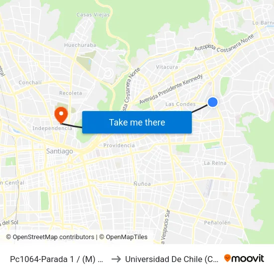 Pc1064-Parada 1 / (M) Los Dominicos to Universidad De Chile (Campus Norte) map