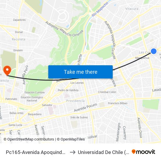 Pc165-Avenida Apoquindo / Esq. E. Dell'Orto to Universidad De Chile (Campus Norte) map