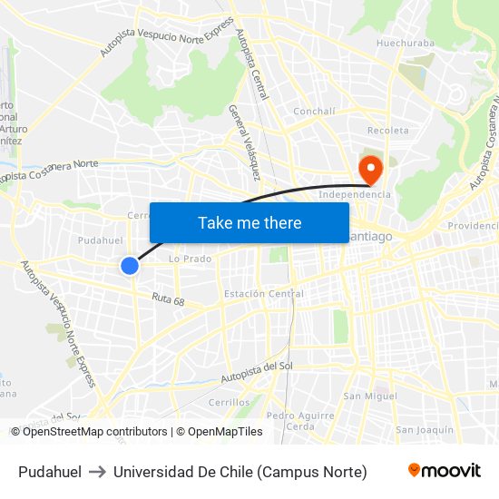 Pudahuel to Universidad De Chile (Campus Norte) map