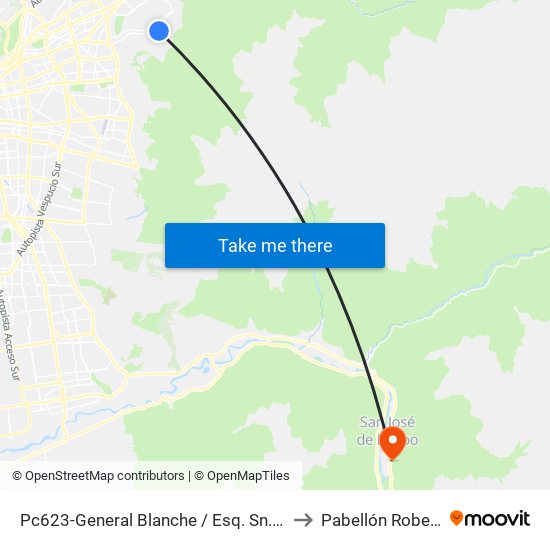 Pc623-General Blanche / Esq. Sn. C. De Apoquindo to Pabellón Roberto Koch map