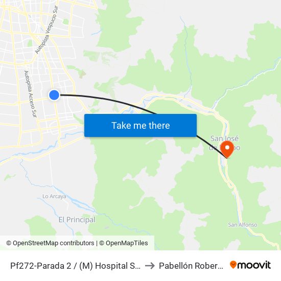 Pf272-Parada 2 / (M) Hospital Sótero Del Río to Pabellón Roberto Koch map