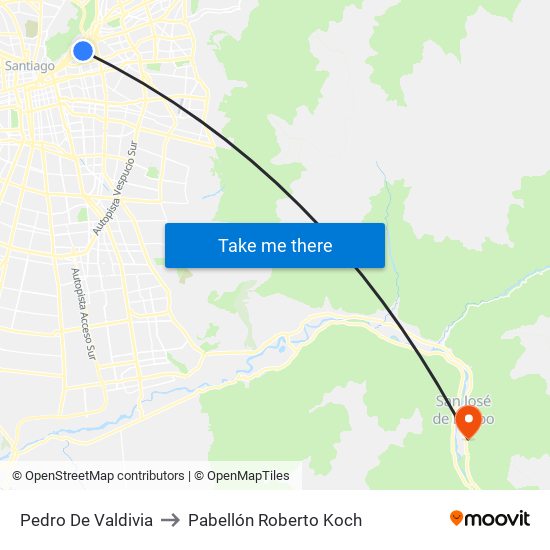 Pedro De Valdivia to Pabellón Roberto Koch map