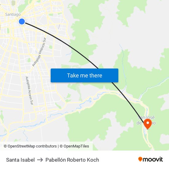 Santa Isabel to Pabellón Roberto Koch map