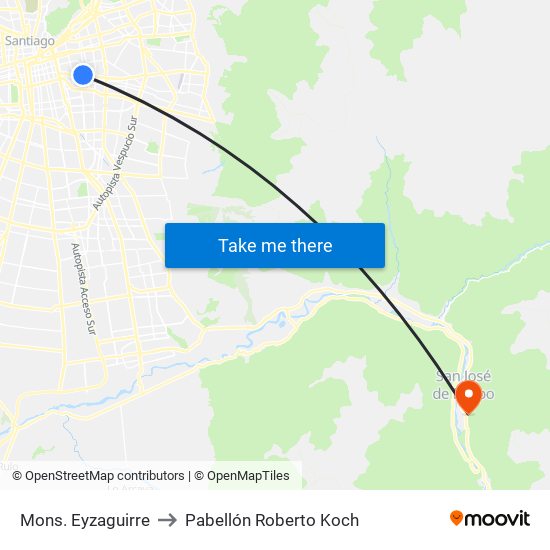 Mons. Eyzaguirre to Pabellón Roberto Koch map