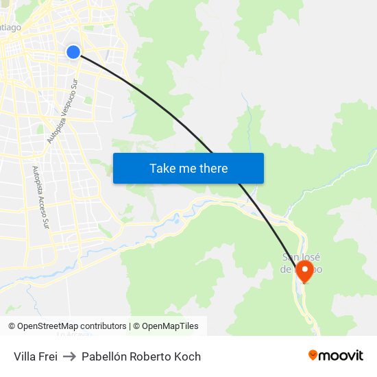 Villa Frei to Pabellón Roberto Koch map