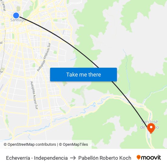 Echeverría - Independencia to Pabellón Roberto Koch map