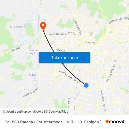 Pg1583-Parada / Est. Intermodal La Cisterna to Espigón ""F"" map