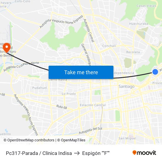 Pc317-Parada / Clínica Indisa to Espigón ""F"" map