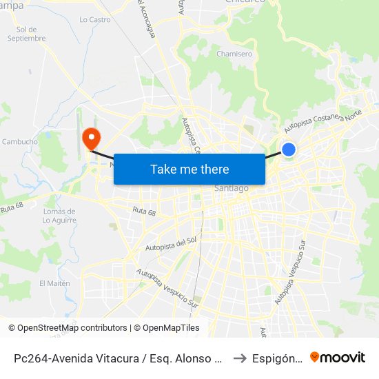 Pc264-Avenida Vitacura / Esq. Alonso De Córdova to Espigón ""F"" map