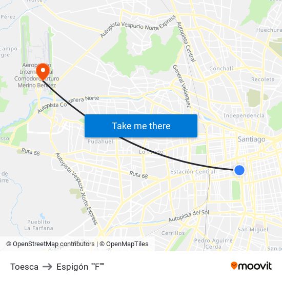 Toesca to Espigón ""F"" map