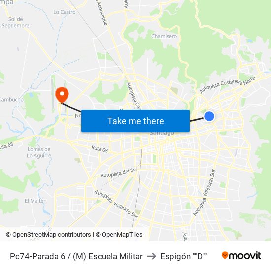 Pc74-Parada 6 / (M) Escuela Militar to Espigón ""D"" map