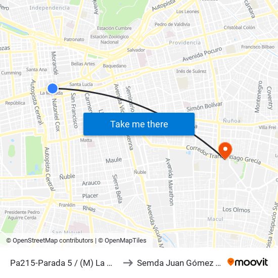 Pa215-Parada 5 / (M) La Moneda to Semda Juan Gómez Millas map