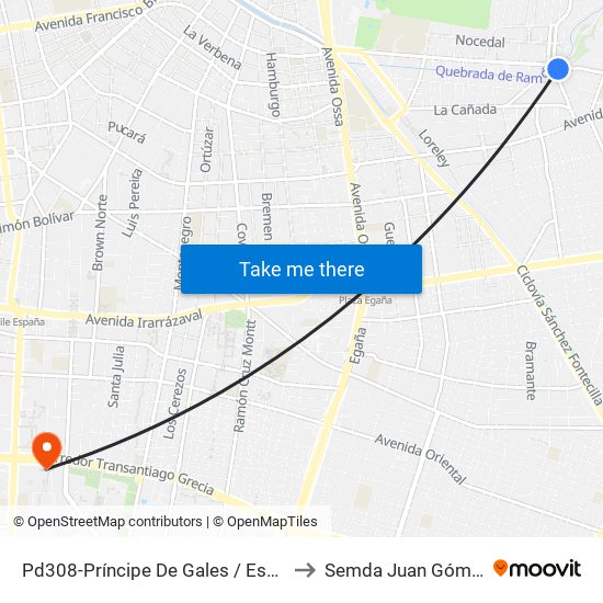 Pd308-Príncipe De Gales / Esq. S. Izquierdo to Semda Juan Gómez Millas map