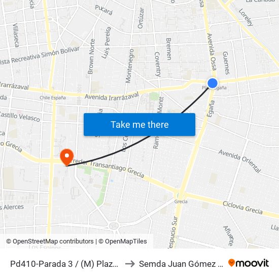 Pd410-Parada 3 / (M) Plaza Egaña to Semda Juan Gómez Millas map