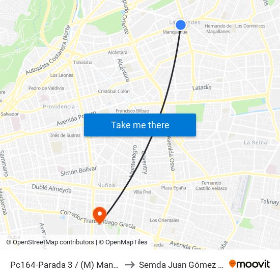 Pc164-Parada 3 / (M) Manquehue to Semda Juan Gómez Millas map