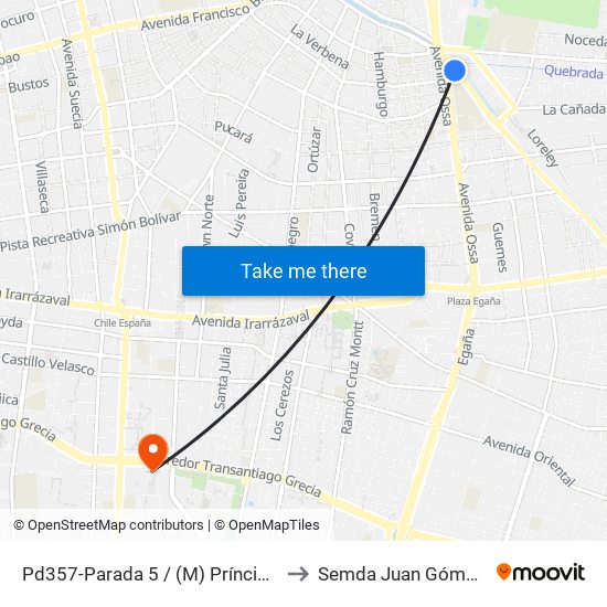 Pd357-Parada 5 / (M) Príncipe De Gales to Semda Juan Gómez Millas map