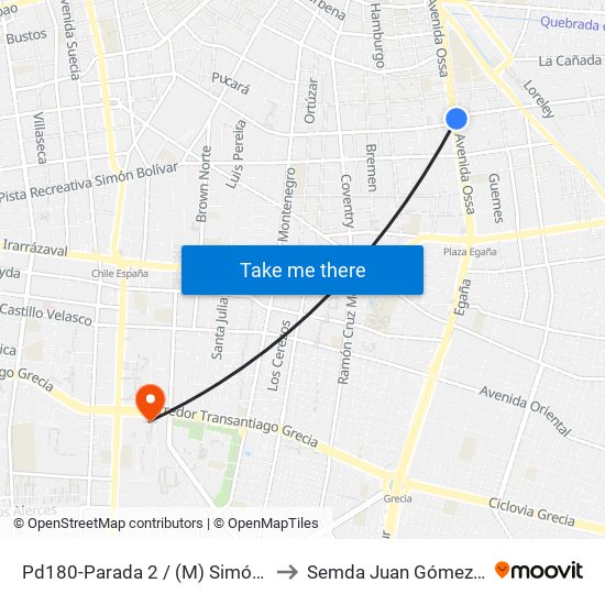 Pd180-Parada 2 / (M) Simón Bolívar to Semda Juan Gómez Millas map