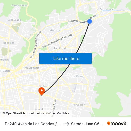 Pc240-Avenida Las Condes / Esq. Pamplona to Semda Juan Gómez Millas map