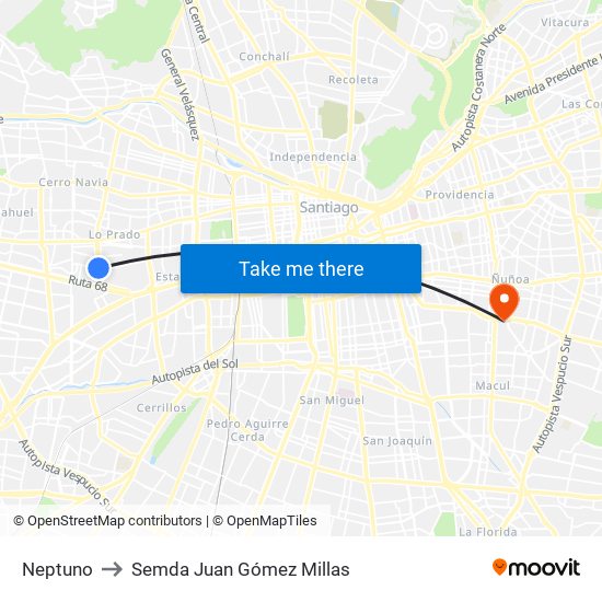 Neptuno to Semda Juan Gómez Millas map