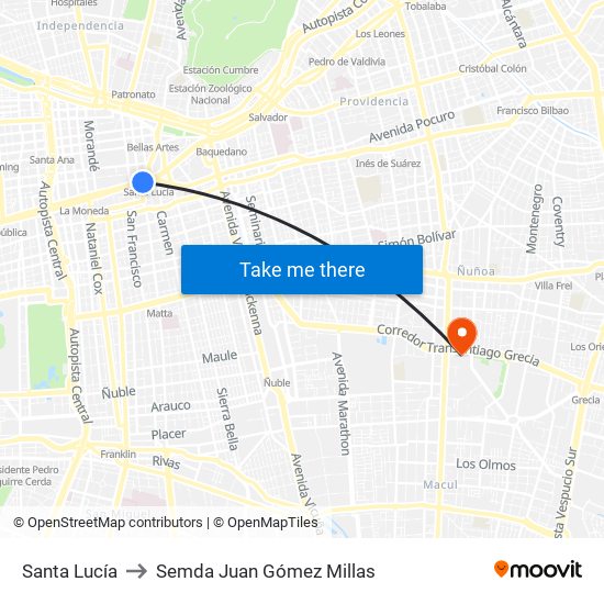 Santa Lucía to Semda Juan Gómez Millas map