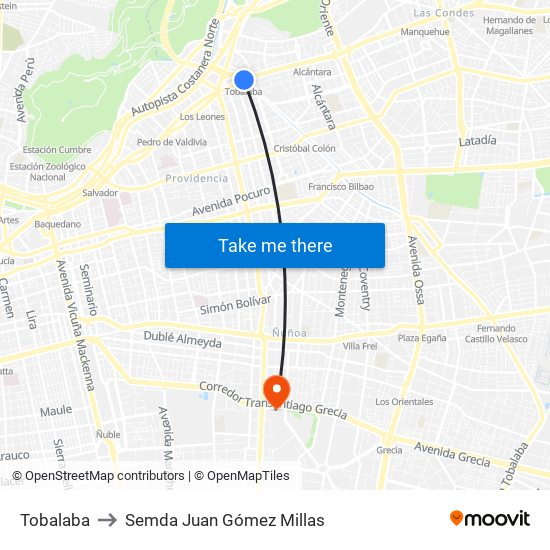 Tobalaba to Semda Juan Gómez Millas map