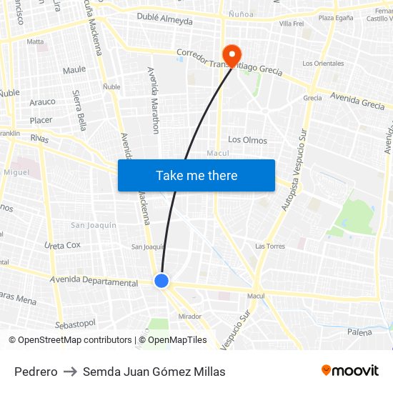 Pedrero to Semda Juan Gómez Millas map