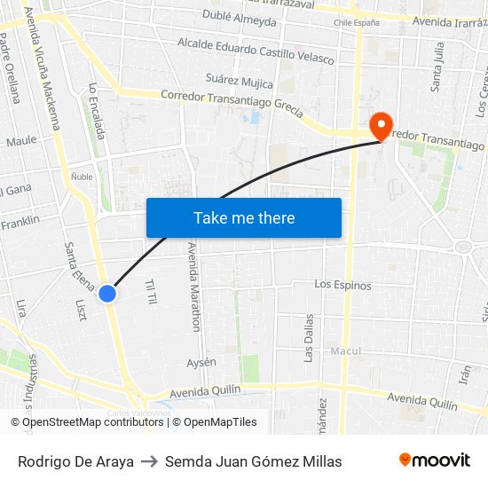 Rodrigo De Araya to Semda Juan Gómez Millas map