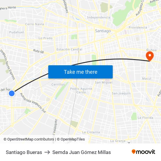 Santiago Bueras to Semda Juan Gómez Millas map