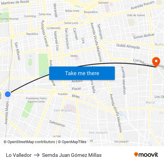 Lo Valledor to Semda Juan Gómez Millas map