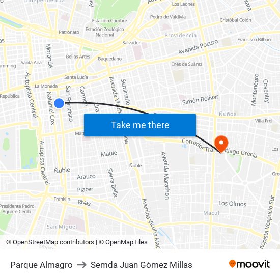 Parque Almagro to Semda Juan Gómez Millas map