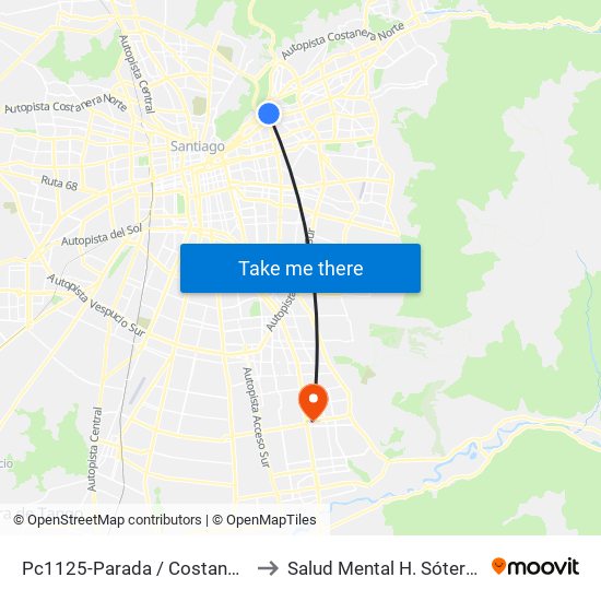 Pc1125-Parada / Costanera Center to Salud Mental H. Sótero Del Río map