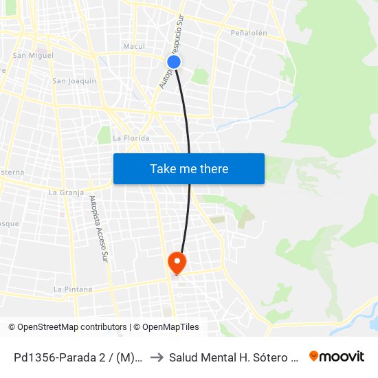 Pd1356-Parada 2 / (M) Quilín to Salud Mental H. Sótero Del Río map