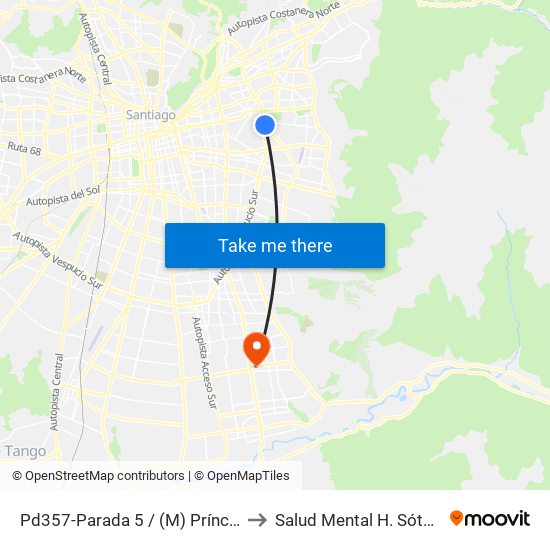 Pd357-Parada 5 / (M) Príncipe De Gales to Salud Mental H. Sótero Del Río map