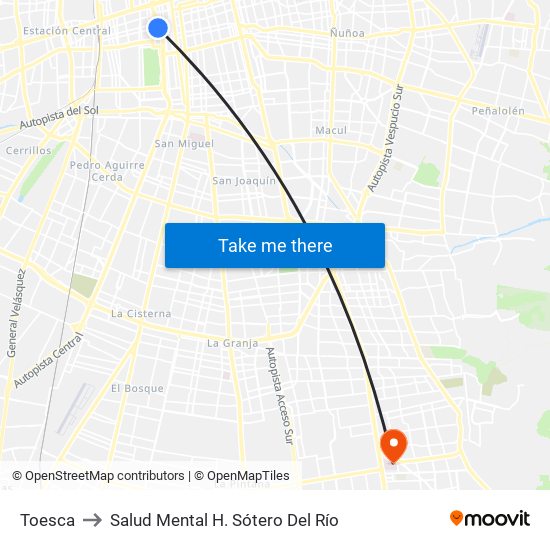 Toesca to Salud Mental H. Sótero Del Río map