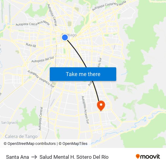 Santa Ana to Salud Mental H. Sótero Del Río map