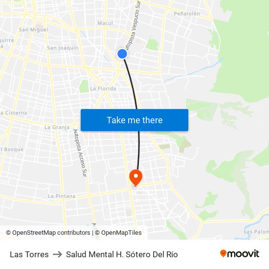 Las Torres to Salud Mental H. Sótero Del Río map