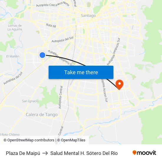 Plaza De Maipú to Salud Mental H. Sótero Del Río map