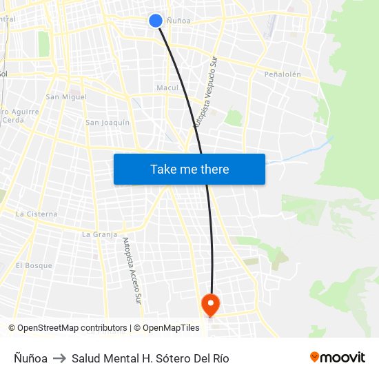 Ñuñoa to Salud Mental H. Sótero Del Río map