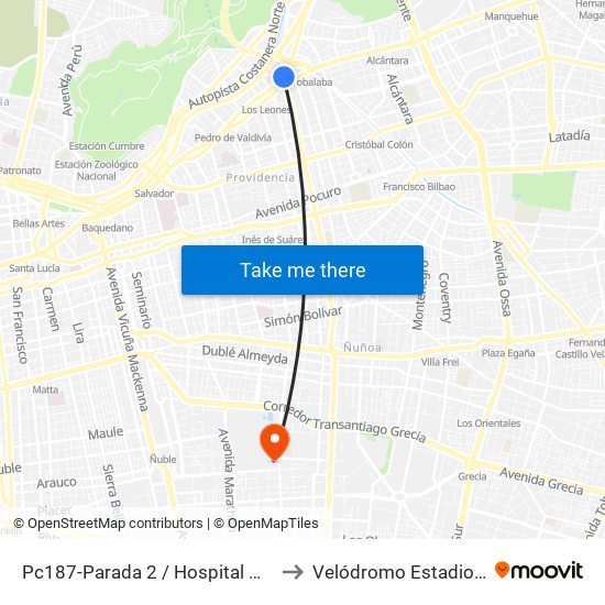 Pc187-Parada 2 / Hospital Metropolitano to Velódromo Estadio Nacional map